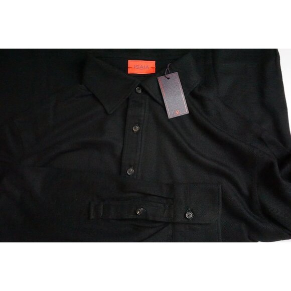 ISAIA NAPOLIMaglia Jersey Black Knit Polo Sweater 100% Wool Hand-Sewn 2XL NEW